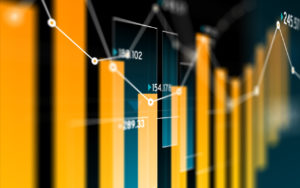 Financial data analysis graph showing search findings. Selective focus. Horizontal composition with copy space.