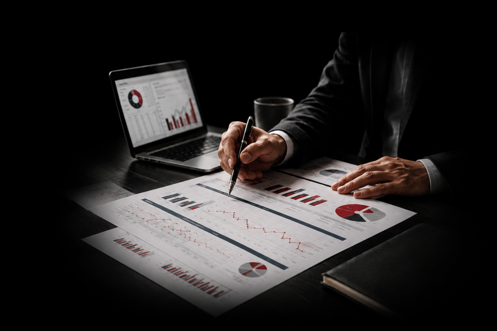 Fractional CFO reviewing financial reports, forecasts, and business performance